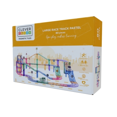 Joc magnetic Traseu de curse 80 piese pastel, Cleverclixx