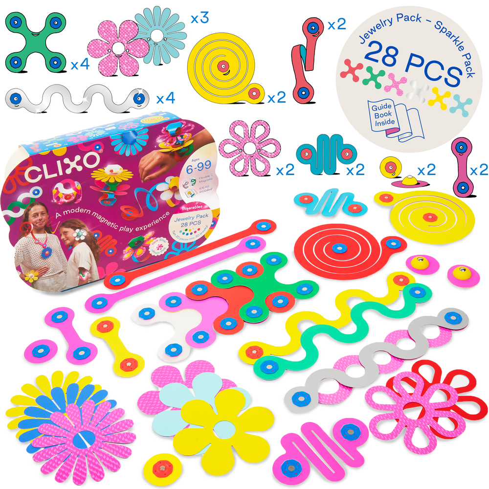 Clixor joc magnetic de construit - Bijuterii colorate (28 piese)