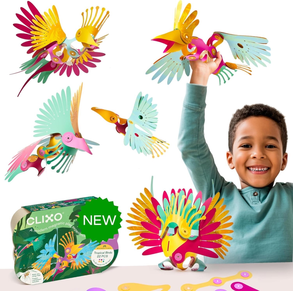 Clixor joc magnetic de construit - Pasari tropicale (22 piese)