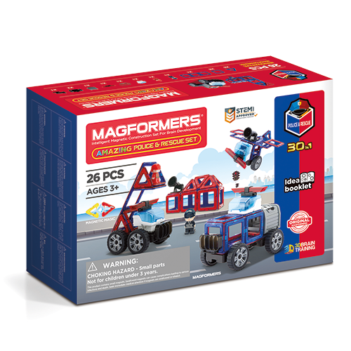 Set magnetic de construit- Magformers, masini interventie